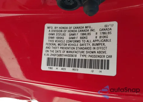 2017 Honda Civic Lx-P z USA, uszkodzony, nr VIN 2HGFC4B01HH305618